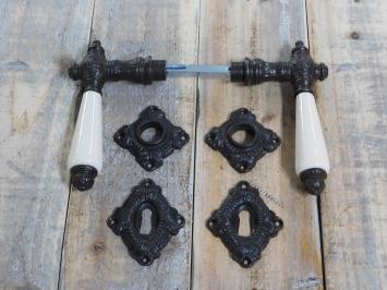 Set van 2 vergrendelingen met keramische handvat, Kluntje, 2 jack rozetten, 2 rozetten Kasteel, voor binnendeuren
