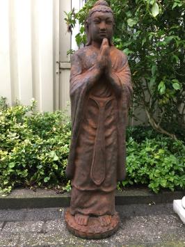 Grüßende Buddha XXL Statue, Vollstein, oxide Farbe