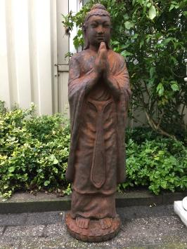 Grüßende Buddha XXL Statue, Vollstein, oxide Farbe
