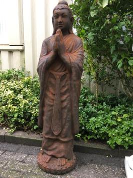 Grüßende Buddha XXL Statue, Vollstein, oxide Farbe