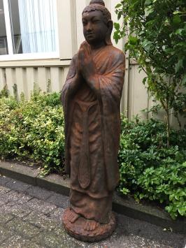 Grüßende Buddha XXL Statue, Vollstein, oxide Farbe
