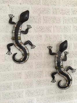 IJzeren muurdecoratie - set salamanders - kleurrijk
