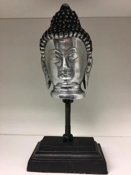 Buddha-Kopf auf Metallstativ, Aluminium