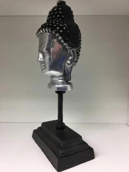 Buddha-Kopf auf Metallstativ, Aluminium
