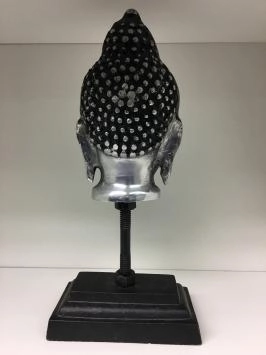 Buddha-Kopf auf Metallstativ, Aluminium