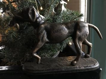 Jagdhund mit Beute in Bronze Metall Optik