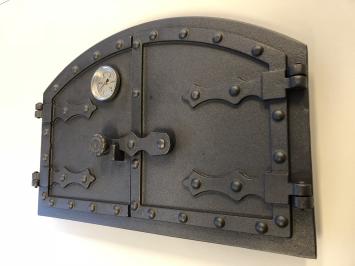 Ovendeur gietijzer, authentieke pizza oven deur met temperatuurmeter