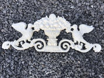 Gietijzeren wandornament - duiven eten bessen - rustiek wit