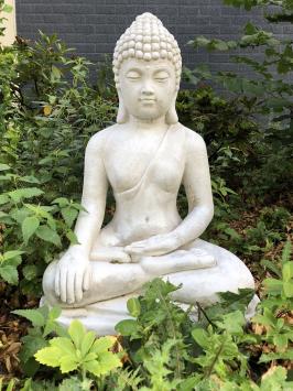 Mediterende boeddha, vol steen, tuinbeeld