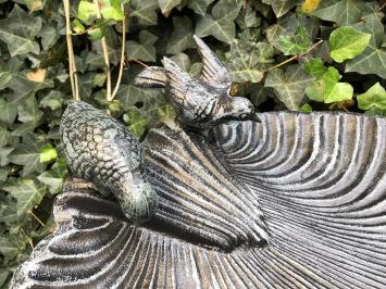 Groot staand vogelbad, vogel bad op voet, vogelvoeder bad, gietijzer, zwaar