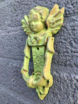 Deurklopper engel, gietijzer, groen