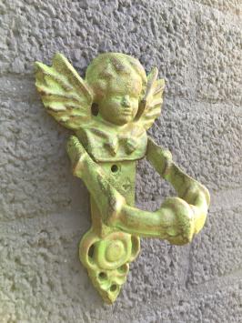 Deurklopper engel, gietijzer, groen