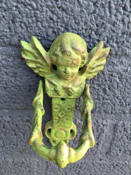 Deurklopper engel, gietijzer, groen
