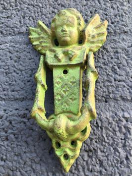 Deurklopper engel, gietijzer, groen