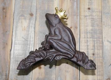 Froschkönig mit goldener Krone - Gartenschlauchhalter aus Gusseisen