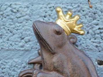 Froschkönig mit goldener Krone - Gartenschlauchhalter aus Gusseisen