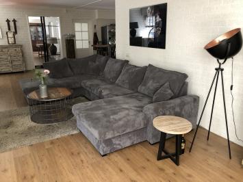 Großes neues U-Lounge-Ecksofa aus geripptem Stoff, U-Modell, taupe, schwarz und grau