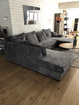 Großes neues U-Lounge-Ecksofa aus geripptem Stoff, U-Modell, taupe, schwarz und grau
