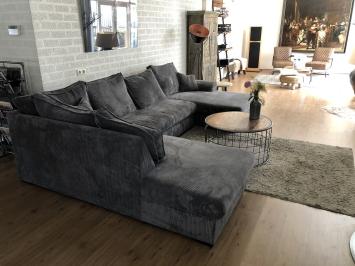 Großes neues U-Lounge-Ecksofa aus geripptem Stoff, U-Modell, taupe, schwarz und grau