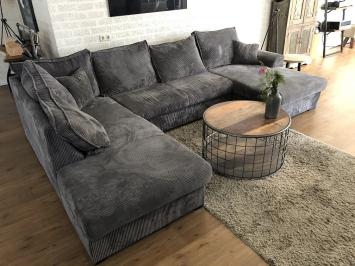 Großes neues U-Lounge-Ecksofa aus geripptem Stoff, U-Modell, taupe, schwarz und grau