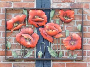 Wanddekoration aus Metall - Mohnblumen in Farbe - 90 x 60 cm