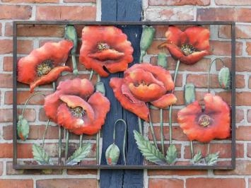Wanddekoration aus Metall - Mohnblumen in Farbe - 90 x 60 cm