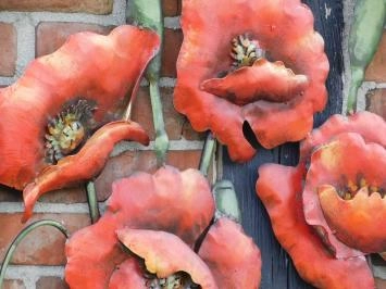 Wanddekoration aus Metall - Mohnblumen in Farbe - 90 x 60 cm
