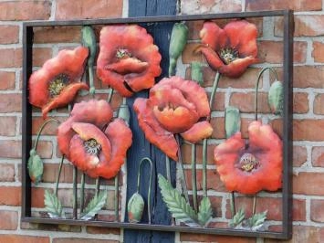 Wanddekoration aus Metall - Mohnblumen in Farbe - 90 x 60 cm