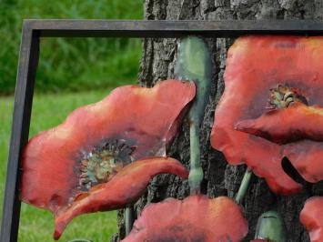 Wanddekoration aus Metall - Mohnblumen in Farbe - 90 x 60 cm