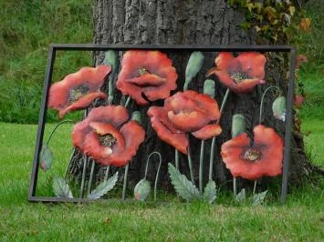 Wanddekoration aus Metall - Mohnblumen in Farbe - 90 x 60 cm