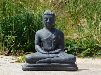 Boeddha in meditatie, gemaakt van vol steen grijs