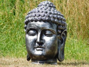 Indonesische Boeddha hoofd, kunststof, grijs-zilver!