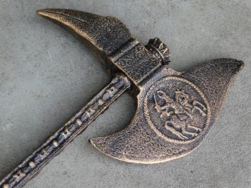 Middeleeuwse strijdbijl, bijl gietijzer, historische decoratie, 62 cm