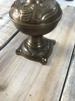 Deurknop, Art Nouveau Knop met Rosette, gepatineerd messing, draaibaar