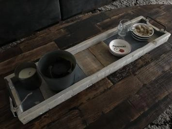 Tablett aus recyceltem Holz mit stabilen Metallgriffen