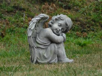 Gartenskulptur sitzender Engel, Polystone, detaillierte Skulptur