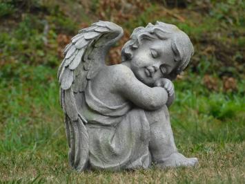 Gartenskulptur sitzender Engel, Polystone, detaillierte Skulptur