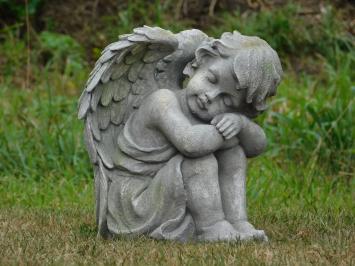 Gartenskulptur sitzender Engel, Polystone, detaillierte Skulptur