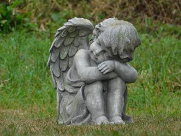 Gartenskulptur sitzender Engel, Polystone, detaillierte Skulptur