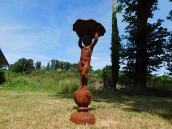 Groot vogelbad, decoratief tafereel, engel, gietijzer