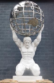 Atlasstatue mit Globus, mythologische Kunst, voller Marmor mit Nickel