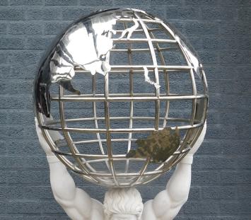 Atlasstatue mit Globus, mythologische Kunst, voller Marmor mit Nickel