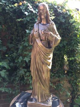 Jesus heiliges Herz Statue, massiver Stein, Farbe Bronze, Gartenstatue