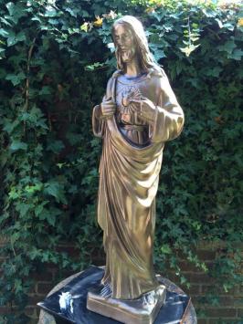 Jesus heiliges Herz Statue, massiver Stein, Farbe Bronze, Gartenstatue