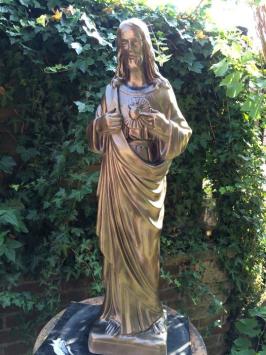 Jesus heiliges Herz Statue, massiver Stein, Farbe Bronze, Gartenstatue