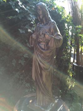 Jesus heiliges Herz Statue, massiver Stein, Farbe Bronze, Gartenstatue