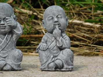 Höre, sehe und rede nicht, Buddha-Statuen, Stein, grau mit weiß