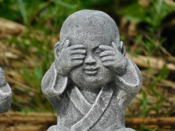 Höre, sehe und rede nicht, Buddha-Statuen, Stein, grau mit weiß