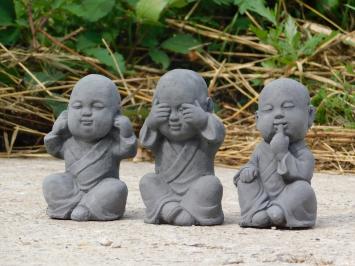 Hören, sehen und schweigen, Buddhastatuen, Gartenfiguren Stein, grau