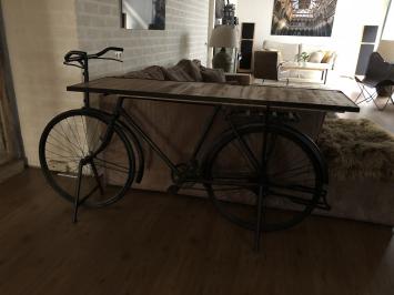 Sidetable, fiets metaal met houten tafelblad